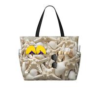Salelf Starfish and Sea Shells Large Beach Tote Bag for Women Extra Large Capacity Waterproof Sandproof Pool Bag Suitable for Swimming Pool Gym Travel, Black, One Size