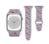 Salelf Starfish Navy Blue Stripe for Extra Long Apple Watch Band with Dual Buckle, Stretchy Silicone Strap, Sport Fashion Bands for Women Men Compatible with iWatch Series 9/8/SE
