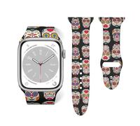 Salelf Sugar Skulls for Extra Long Apple Watch Band with Dual Buckle, Stretchy Silicone Strap, Sport Fashion Bands for Women Men Compatible with iWatch Series 9/8/SE