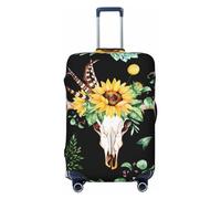 Salelf Sunflower Skull Boho Watercolor Background Luggage Cover Washable Elasticated Luggage Covers for Suitcase TSA Approved Stylish Scratch Resistant Luggage Case Protector, Black, M (22.8-25 in
