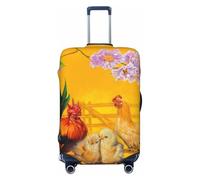Salelf The Chicken Family Rooster Hen And Chicks for Luggage Cover Washable Elasticated Suitcase Covers TSA Approved Stylish Dust and Scratch Resistant Case Protector for Kids and Adults, Black, Large