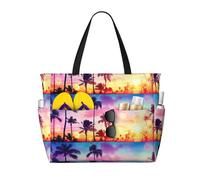 Salelf Tropical Palm Tree at Sunset Large Beach Tote Bag for Women Extra Large Capacity Waterproof Sandproof Pool Bag Suitable for Swimming Pool Gym Travel, Black, One Size