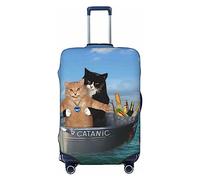 Salelf Two Brave Cats Are Floating On The Sea Iceberg Luggage Cover Washable Elasticated Luggage Covers for Suitcase TSA Approved Stylish Scratch Resistant Luggage Case Protector, Black, L (26-28 in
