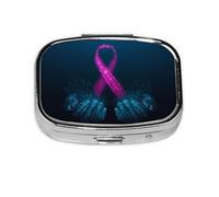 Salelf Two Human Hands are Holds Pink Ribbon Awareness Pill Box 2 Compartment Medicine Pill Case Portable Metal Pill Organizer Vitamin Travel Case Pill Holder for Purses