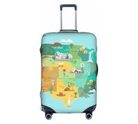 Salelf USA Tourist Map With Famous Landmarks for Luggage Cover Washable Elasticated Suitcase Covers TSA Approved Stylish Dust and Scratch Resistant Case Protector for Kids and Adults, White, XL