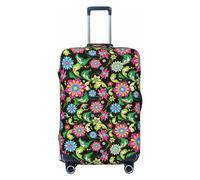 Salelf Vector Mexican Otomi Style Bright Luggage Cover Washable Elasticated Luggage Covers for Suitcase TSA Approved Stylish Scratch Resistant Luggage Case Protector, Black, M (22.8-25 in suitcase)