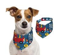 Salelf Vehicles Cartoon with Animal Drivers for Dog Bandana Adjustable - Quick Dry & Breathable Cotton, Cute Floral Pattern for Small Medium Large Dogs, Perfect for Holiday Photos