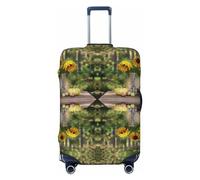 Salelf Vintage Wooden Bucket Luggage Cover Washable Elasticated Luggage Covers for Suitcase TSA Approved Stylish Scratch Resistant Luggage Case Protector, Black, M (22.8-25 in suitcase)