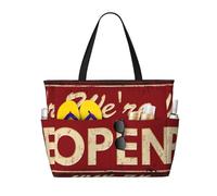 Salelf We Open Red Retro Large Beach Tote Bag for Women Extra Large Capacity Waterproof Sandproof Pool Bag Suitable for Swimming Pool Gym Travel, Black, One Size