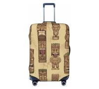 Salelf Wooden Tiki Idols Luggage Cover Washable Elasticated Luggage Covers for Suitcase TSA Approved Stylish Scratch Resistant Luggage Case Protector, Black, X-L (28.3-31.5 in suitcase)