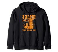 Salem 1692 They Missed One Witch And Cat Halloween Zip Hoodie