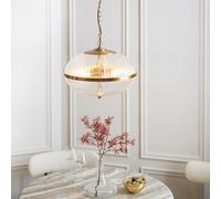 salem 3 light ribbed glass pendant ceiling light in vintage brass