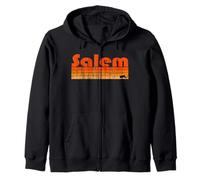 Salem, Massachusetts Retro 80s Style Zip Hoodie