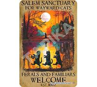 Salem Sanctuary For Wayward Cat Ferals And Familiars Welcome 20X30 CM Iron Retro Look Decoration Art Sign for Home Kitchen Bathroom Farm Garden Garage Inspirational Quotes Wall Decor