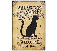 Salem Sanctuary for Wayward Cats Ferals and Familiars Cat Retro Metal Tin Sign Funny Gift Metal Signs For Home Coffee Garage Wall Decor 8x12 Inch
