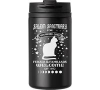 Salem Sanctuary For Wayward Cats Ferals And Familiars Welcome Coffee Cup Travel Mug for Hot & Cold Drinks Double Walled Thermal Mug with Leakproof Lid Black