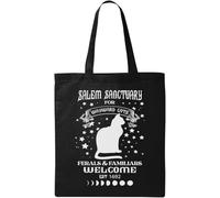 Salem Sanctuary for Wayward Cats Ferals and Familiars Welcome Natural Ecological Cotton Tote Bag Black