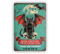 Salem Sanctuary for Wayward Cats Tin Sign Vintage Halloween Decorations for Home Coffee Cafe Bar Kitchens Shop Room Door Wall Art Decor 8x12 inch