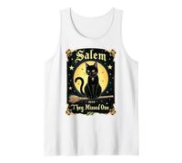 Salem They Missed one Black Mystic Cat on Broomstick Moon Tank Top