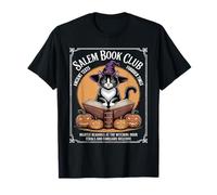 Salem Witch Book Club Bookish Halloween Black Cat Women T-Shirt