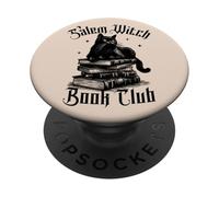 Salem Witch Book Club - Bookish Retro Halloween Black Cat PopSockets Swappable PopGrip