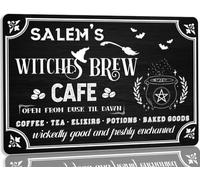Salem's Witches Brew Cafe Metal Tin Sign Funny Vintage Witch Kitchen Decor Witch Coffee Sign for Home Cafe Farmhouse Halloween Party Wall Art Decor Sign 8x12 Inch