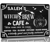 Salem's Witches Brew Cafe Metal Tin Sign Funny Vintage Witch Kitchen Decor Witch Coffee Sign for Home Cafe Farmhouse Halloween Party Wall Art Decor Sign 6x8 Inch
