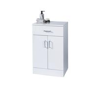 SALER - Salerno Freestanding White Gloss Bathroom Cabinet: Double Doors, Drawer, Soft-Close, 805035 cm, Pre-assembled, Adjustable Shelf