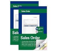 Sales Order Booklets 50 Sets 5.7" x 8.5" 3 Part Carbonless Copies Receipt Book - White/Canary/Pink - 2 Pack