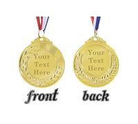 Sales-to-you Personalised Engraved Metal Gold Coloured Medal With Lanyard Custom Text Front and Back