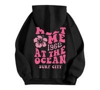 Sales Today Clearance HUIFUAO Hoodies for Women Oversized Sweatshirt for Women Meet Me 1962 At The Ocean Surf City Print Womens Hoodies Pullover Tops (Black, M) Daily Deals Clearance