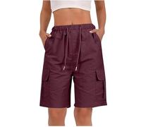 Sales Today Clearance Ladies Bermuda Shorts Baggy Short Cargo Pants with Multiple Pockets Summer Drawstring Elasticated Waist Half Pants for Outdoor Hiking Work Travel Golf Wine