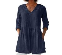 Sales Today Clearance Prime Only Women Summer Tops with Pockets Linen 3/4 Sleeve V Neck Tunic Top Cotton Linen Casual T-Shirt Oversized Long Swing Blouse Shirts Ladies Clothes Tee
