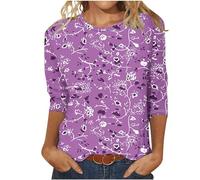 Sales Today Clearance Womens Summer Tops Dressy Casual Crewneck Cute Floral Print Ladies Shirts Trendy 3/4 Sleeve Shirts for Women UK Workout Tunic Blouse Womens Tops Blouses Cotton Tshirts