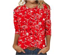 Sales Today Clearance Womens Summer Tops Dressy Casual Crewneck Cute Floral Print Ladies Shirts Trendy 3/4 Sleeve Shirts for Women UK Workout Tunic Blouse Womens Tops Blouses Cotton Tshirts