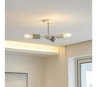 Sales Today Interiror 3 Arm White with Satin Silver Flush Ceiling Light Vevo Monochrome Ceiling Light Fixture for Kitchen Hallway Dining Rooms Living Rooms