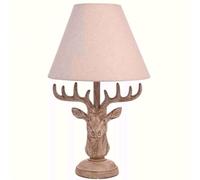 Sales Today Interiror Decorative Rustic Wood Effect Stag Head Table Lamp with 12" Linen Fabric Beige Coolie Light Shade