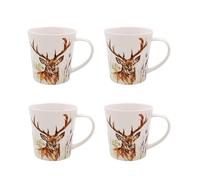 Sales Today Interiror Feather & Fur Stag Mug Set of 4 - Premium Ceramic Coffee & Tea Mugs for Home Office & All Occasions - Stylish Giftable Design for Hot Drinks
