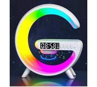 Sales Today Interiror G Shape Atmosphere Table Lamp with Wireless Charger, Sunrise Alarm Clock Wake Up Light, Bluetooth Speaker, RGB Color Changing LED Night Lamp, Dimmable Bedside Light for Bedroom
