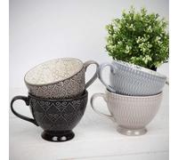 Sales Today Interiror Hestia Set of 4 Ceramic Tea Cups 325ml Nordic Monochrome Ornate Tile Pattern Ceramic Mugs
