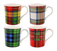 Sales Today Interiror Tartan Plaid Print Mugs Set of 4 - Different Designs Premium Ceramic Coffee & Tea Mugs for Home Office & Everyday Use - Stylish Durable Cups for Hot Drinks, Tea & Coffee Lovers