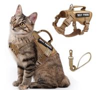 SALFSE Large Tactical Cat Harness Leash, Air Mesh Adult Cat Walking Vest Harness Escape Proof with Handle, Reflective (AKhaki, L)
