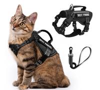 SALFSE Tactical Cat Harness and Leash, Air Mesh Cat Walking Vest Harness Escape Proof, Reflective Large Cat Harnesses with Handle for Adult Fat Cats (ABlack, L)