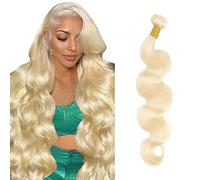 Salharer Real Hair Wefts for Sewing Body Wave Human Hair Bundles Double Weft Extensions Single Bundle Remy Hair #613 Blonde Colour No Splits 20 Inches / 51 cm
