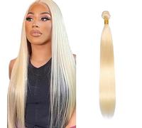 Salharer Real Hair Wefts for Sewing Straight Human Hair Bundles Double Weft Extensions Single Bundle Remy Hair #613 Blonde Colour No Splits 20 Inches / 51 cm