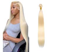 Salharer Real Hair Wefts for Sewing Straight Human Hair Bundles Double Weft Extensions Single Bundle Remy Hair #613 Blonde Colour No Splits 18 Inches