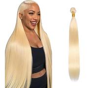Salharer Real Hair Wefts for Sewing Straight Human Hair Bundles Double Weft Extensions Single Bundle Remy Hair #613 Blonde Colour No Splits 22 Inches