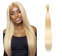 Salharer Real Hair Wefts for Sewing Straight Human Hair Bundles Double Weft Extensions Single Bundle Remy Hair #613 Blonde Colour No Splits 16 Inches