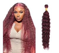 Salharer Real Hair Wefts for Sewing Water Wave Human Hair Bundles Double Weft Extensions Single Bundle Remy Hair Burgundy Colour No Splits 20 Inches / 51 cm