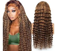 Salharer Real Hair Wig for Women Wigs Deep Wave Human Hair Wig 13 x 6 Lace Front Wig 100% Brazilian Wigs Real Hair with Baby Hair Any Part Highlight Blonde Colour 26 Inches